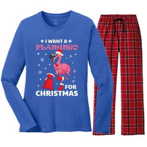 I Want A Flamingo For Christmas Gift Ugly Xmas Pajama Great Gift Women's Long Sleeve Flannel Pajama Set 