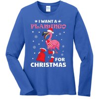 I Want A Flamingo For Christmas Gift Ugly Xmas Pajama Great Gift Ladies Long Sleeve Shirt