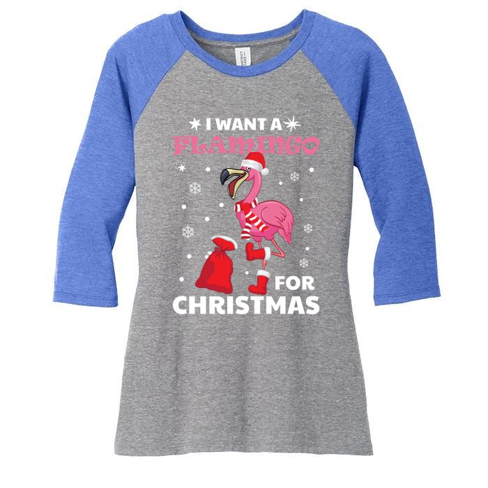 I Want A Flamingo For Christmas Gift Ugly Xmas Pajama Great Gift Women's Tri-Blend 3/4-Sleeve Raglan Shirt