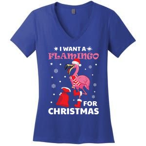 I Want A Flamingo For Christmas Gift Ugly Xmas Pajama Great Gift Women's V-Neck T-Shirt