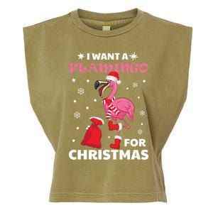 I Want A Flamingo For Christmas Gift Ugly Xmas Pajama Great Gift Garment-Dyed Women's Muscle Tee