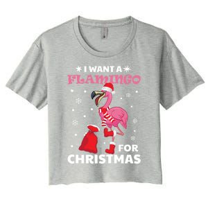 I Want A Flamingo For Christmas Gift Ugly Xmas Pajama Great Gift Women's Crop Top Tee