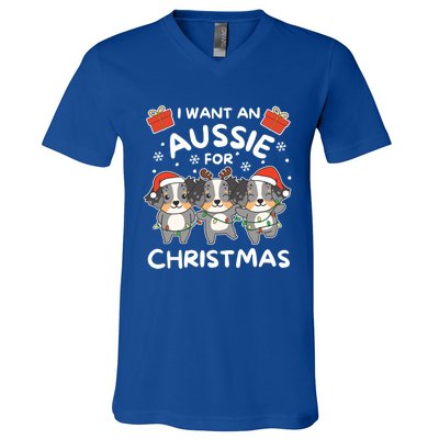 I Want An Australian Shepherd For Christmas Cute Dogs Great Gift V-Neck T-Shirt