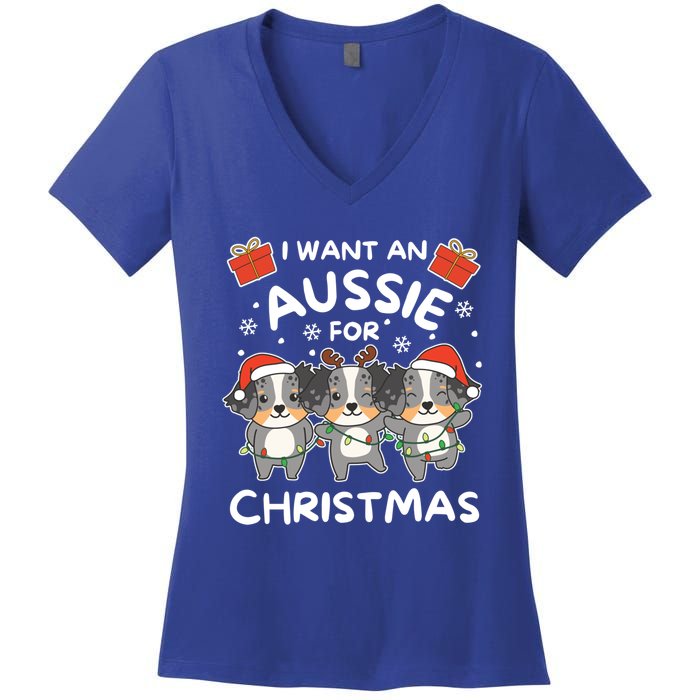 I Want An Australian Shepherd For Christmas Cute Dogs Great Gift Women's V-Neck T-Shirt