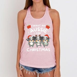 I Want An Australian Shepherd For Christmas Cute Dogs Great Gift Women's Knotted Racerback Tank