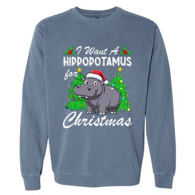 I Want A Hippopotamus For Christmas Xmas Hippo Lover Funny Garment-Dyed Sweatshirt