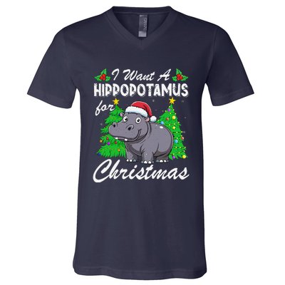 I Want A Hippopotamus For Christmas Xmas Hippo Lover Funny V-Neck T-Shirt