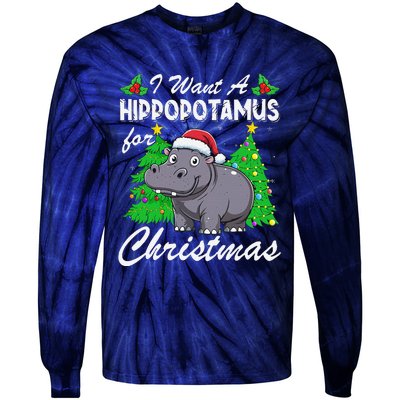 I Want A Hippopotamus For Christmas Xmas Hippo Lover Funny Tie-Dye Long Sleeve Shirt