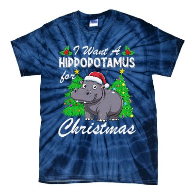 I Want A Hippopotamus For Christmas Xmas Hippo Lover Funny Tie-Dye T-Shirt