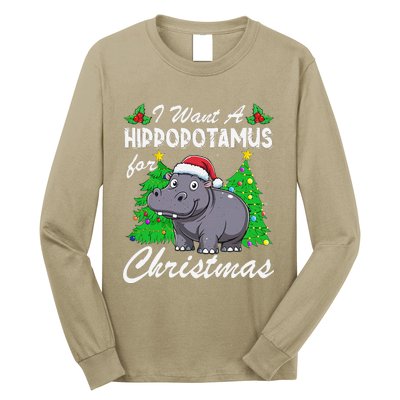 I Want A Hippopotamus For Christmas Xmas Hippo Lover Funny Long Sleeve Shirt