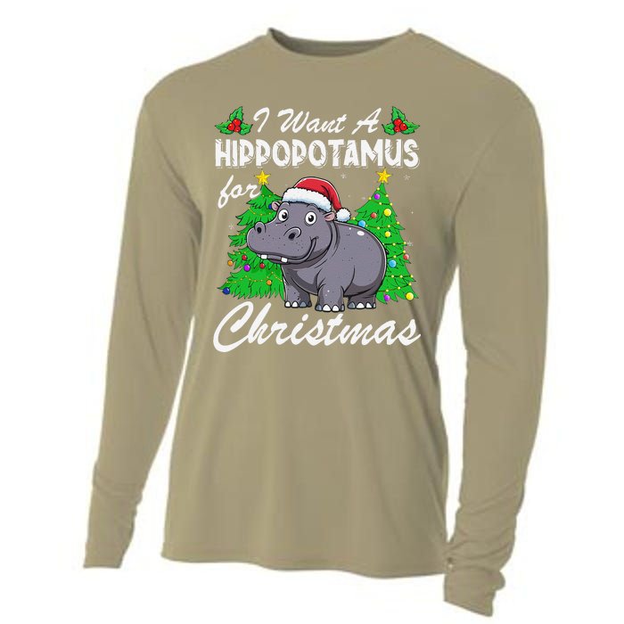 I Want A Hippopotamus For Christmas Xmas Hippo Lover Funny Cooling Performance Long Sleeve Crew