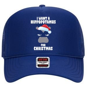 I Want A Hippopotamus For Christmas Xmas Hippo Cute Great Gift High Crown Mesh Back Trucker Hat