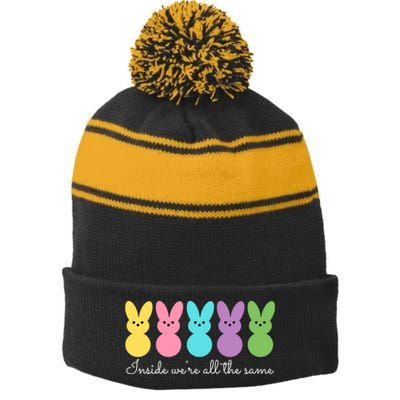 Inside We Are All The Same Easter Bunny Stripe Pom Pom Beanie