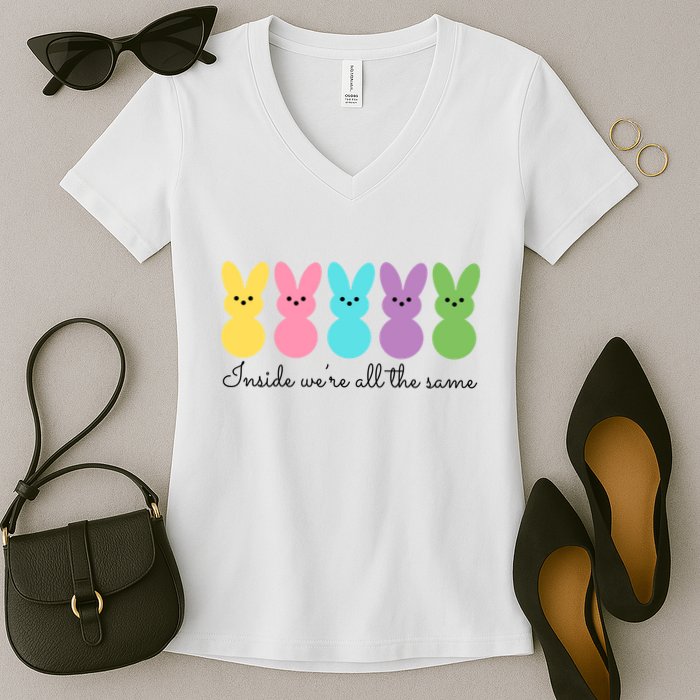 Inside We Are All The Same Easter Bunny Women's V-Neck T-Shirt