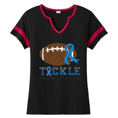 I Wear A Blue For Diabetes Awareness Ribbon Glucose Insulin Ladies Halftime Notch Neck Tee