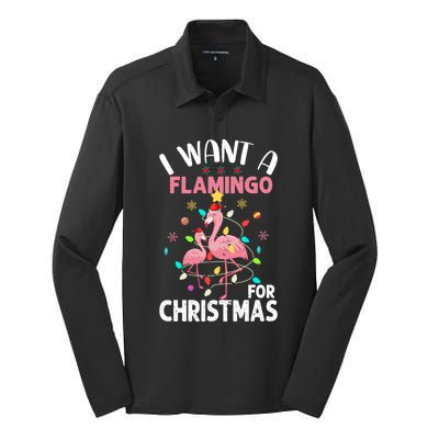 I Want A Flamingo For Christmas Gift Silk Touch Performance Long Sleeve Polo