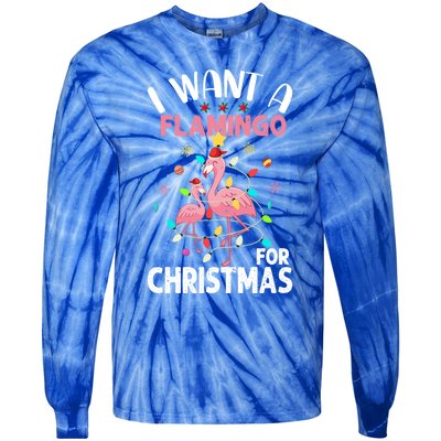 I Want A Flamingo For Christmas Gift Tie-Dye Long Sleeve Shirt