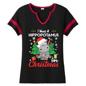 I Want A Hippopotamus For Christmas Funny Hippo Gift Ladies Halftime Notch Neck Tee