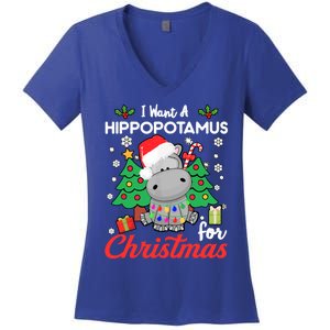 I Want A Hippopotamus For Christmas Funny Hippo Gift Women's V-Neck T-Shirt