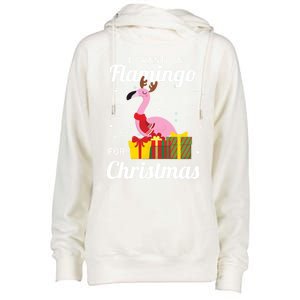 I Want A Flamingo For Christmas Funny Cute Holiday Gift Womens Funnel Neck Pullover Hood