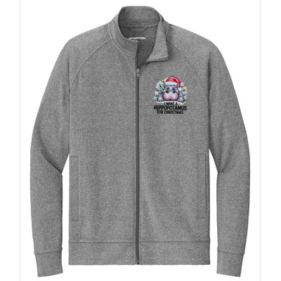 I Want A Hippopotamus For Christmas Hippo Christmas Lights Stretch Full-Zip Cadet Jacket