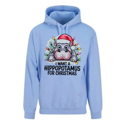 I Want A Hippopotamus For Christmas Hippo Christmas Lights Unisex Surf Hoodie