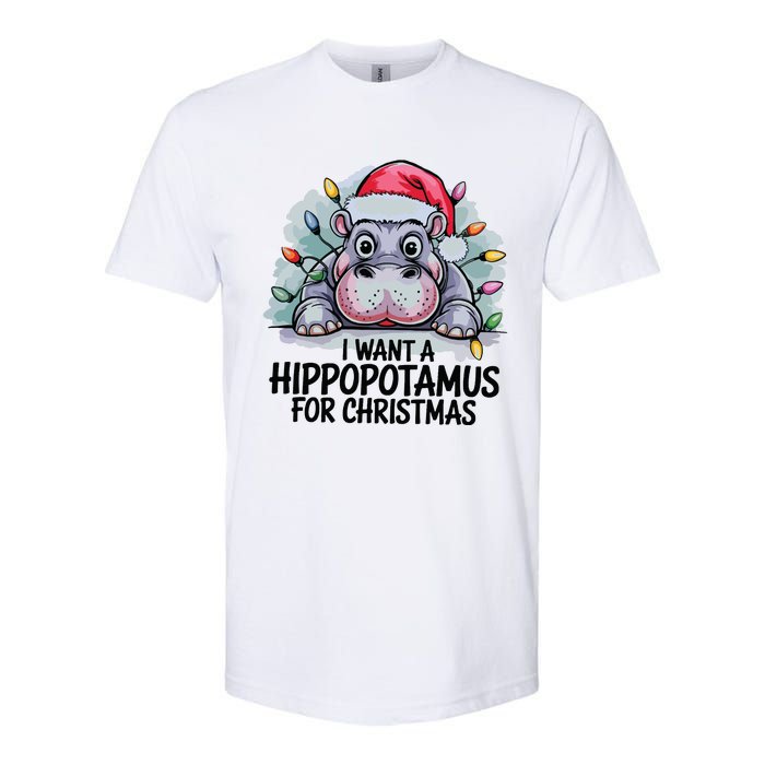 I Want A Hippopotamus For Christmas Hippo Christmas Lights Softstyle CVC T-Shirt