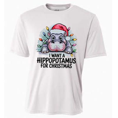 I Want A Hippopotamus For Christmas Hippo Christmas Lights Cooling Performance Crew T-Shirt