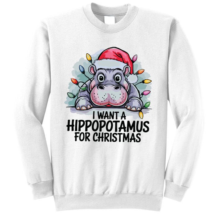 I Want A Hippopotamus For Christmas Hippo Christmas Lights Sweatshirt