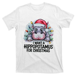 I Want A Hippopotamus For Christmas Hippo Christmas Lights T-Shirt