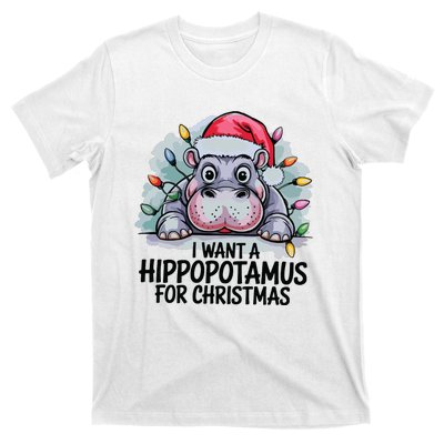 I Want A Hippopotamus For Christmas Hippo Christmas Lights T-Shirt