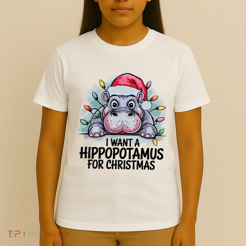 I Want A Hippopotamus For Christmas Hippo Christmas Lights T-Shirt