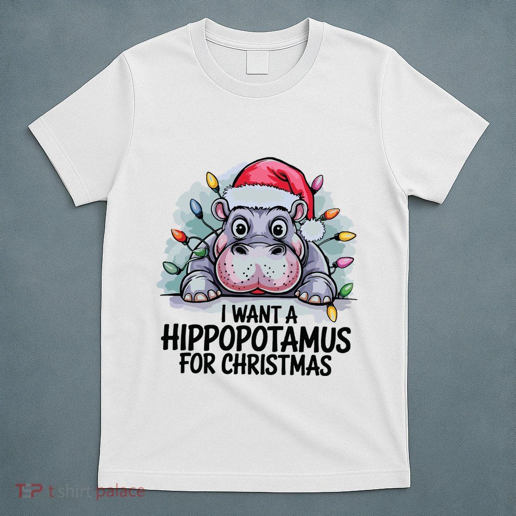 I Want A Hippopotamus For Christmas Hippo Christmas Lights T-Shirt