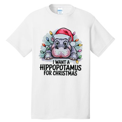 I Want A Hippopotamus For Christmas Hippo Christmas Lights Tall T-Shirt