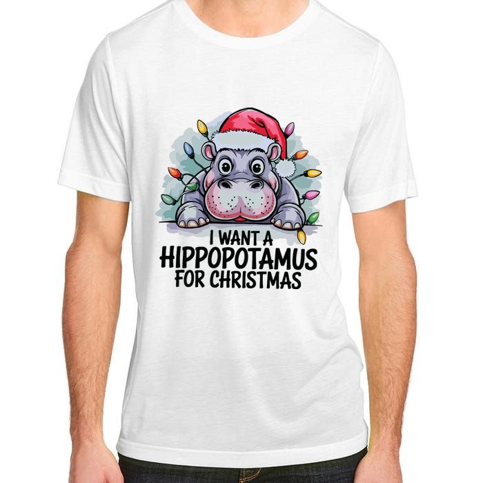 I Want A Hippopotamus For Christmas Hippo Christmas Lights Adult ChromaSoft Performance T-Shirt