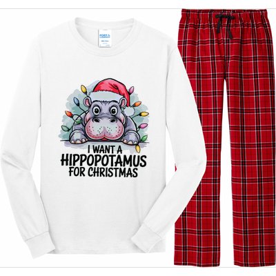 I Want A Hippopotamus For Christmas Hippo Christmas Lights Long Sleeve Pajama Set