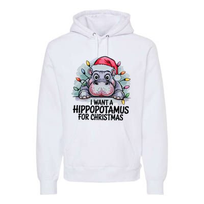 I Want A Hippopotamus For Christmas Hippo Christmas Lights Premium Hoodie