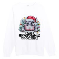 I Want A Hippopotamus For Christmas Hippo Christmas Lights Premium Crewneck Sweatshirt