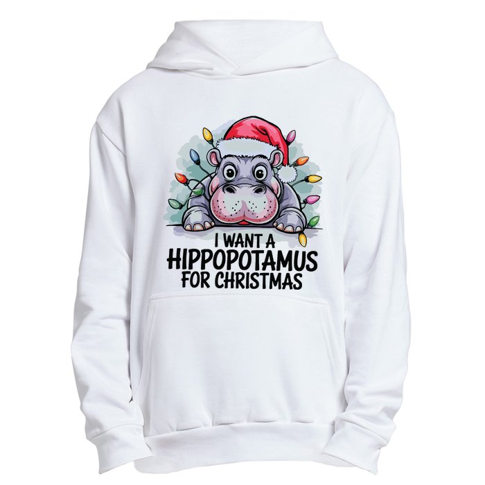 I Want A Hippopotamus For Christmas Hippo Christmas Lights Urban Pullover Hoodie