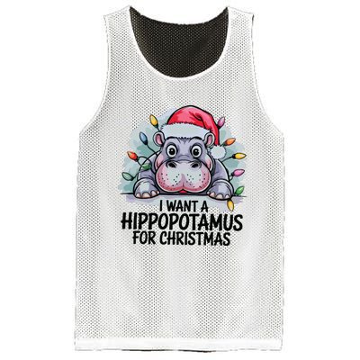 I Want A Hippopotamus For Christmas Hippo Christmas Lights Mesh Reversible Basketball Jersey Tank