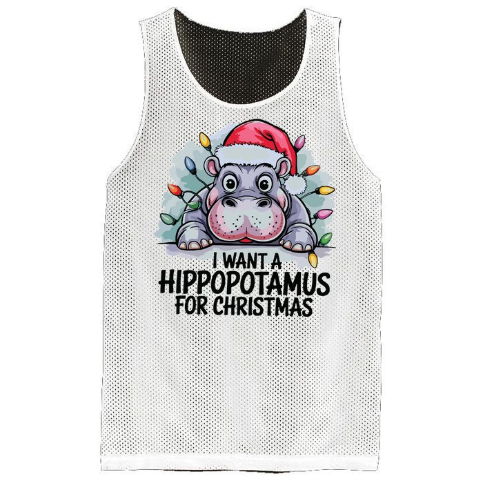 I Want A Hippopotamus For Christmas Hippo Christmas Lights Mesh Reversible Basketball Jersey Tank