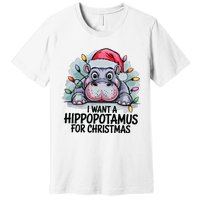 I Want A Hippopotamus For Christmas Hippo Christmas Lights Premium T-Shirt