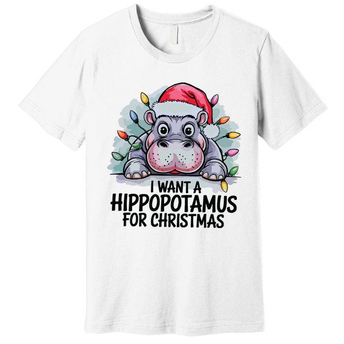 I Want A Hippopotamus For Christmas Hippo Christmas Lights Premium T-Shirt