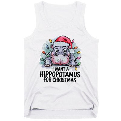 I Want A Hippopotamus For Christmas Hippo Christmas Lights Tank Top