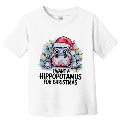 I Want A Hippopotamus For Christmas Hippo Christmas Lights Toddler T-Shirt