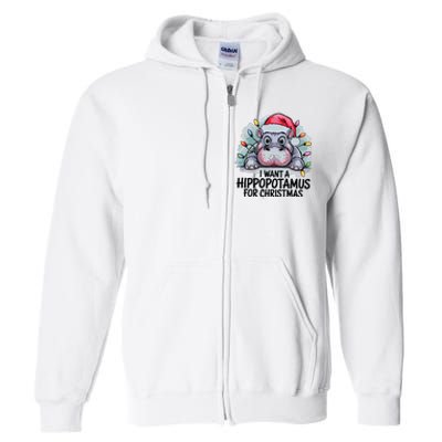 I Want A Hippopotamus For Christmas Hippo Christmas Lights Full Zip Hoodie