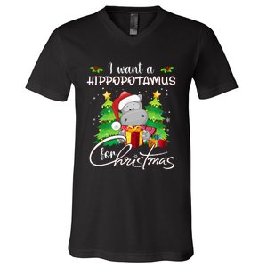 I Want A Hippopotamus For Christmas Xmas Hippo V-Neck T-Shirt