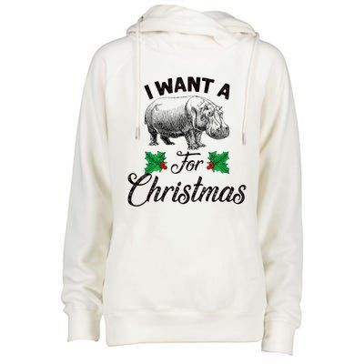 I Want A Hippopotamus For Christmas TShirt Womens Funnel Neck Pullover Hood