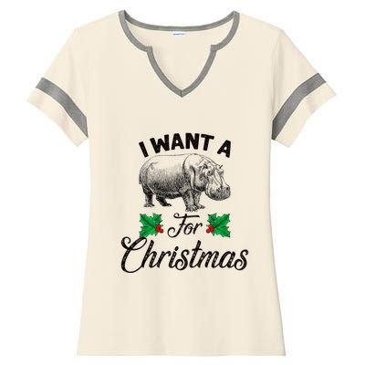 I Want A Hippopotamus For Christmas TShirt Ladies Halftime Notch Neck Tee