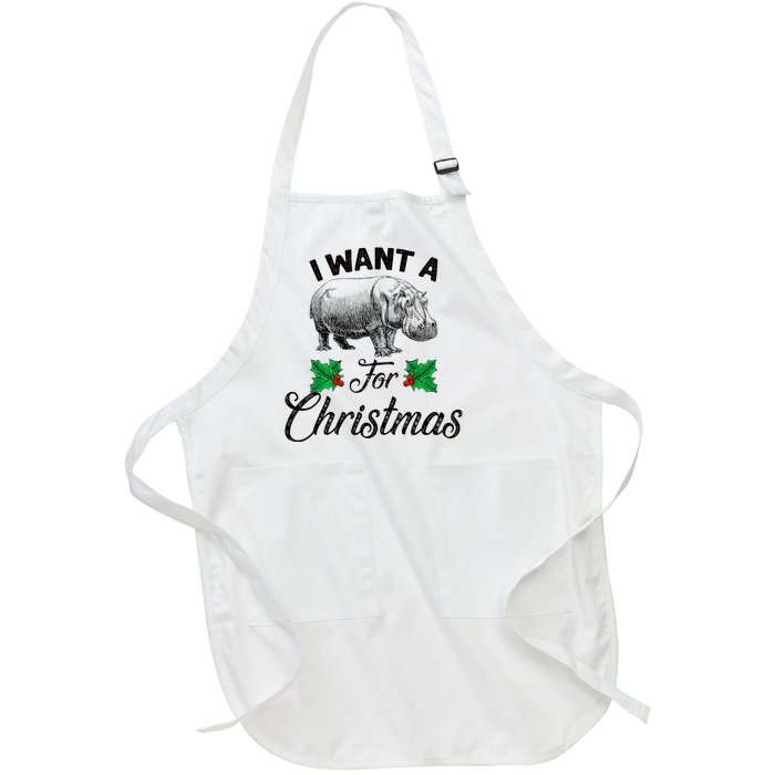 I Want A Hippopotamus For Christmas TShirt Full-Length Apron With Pockets